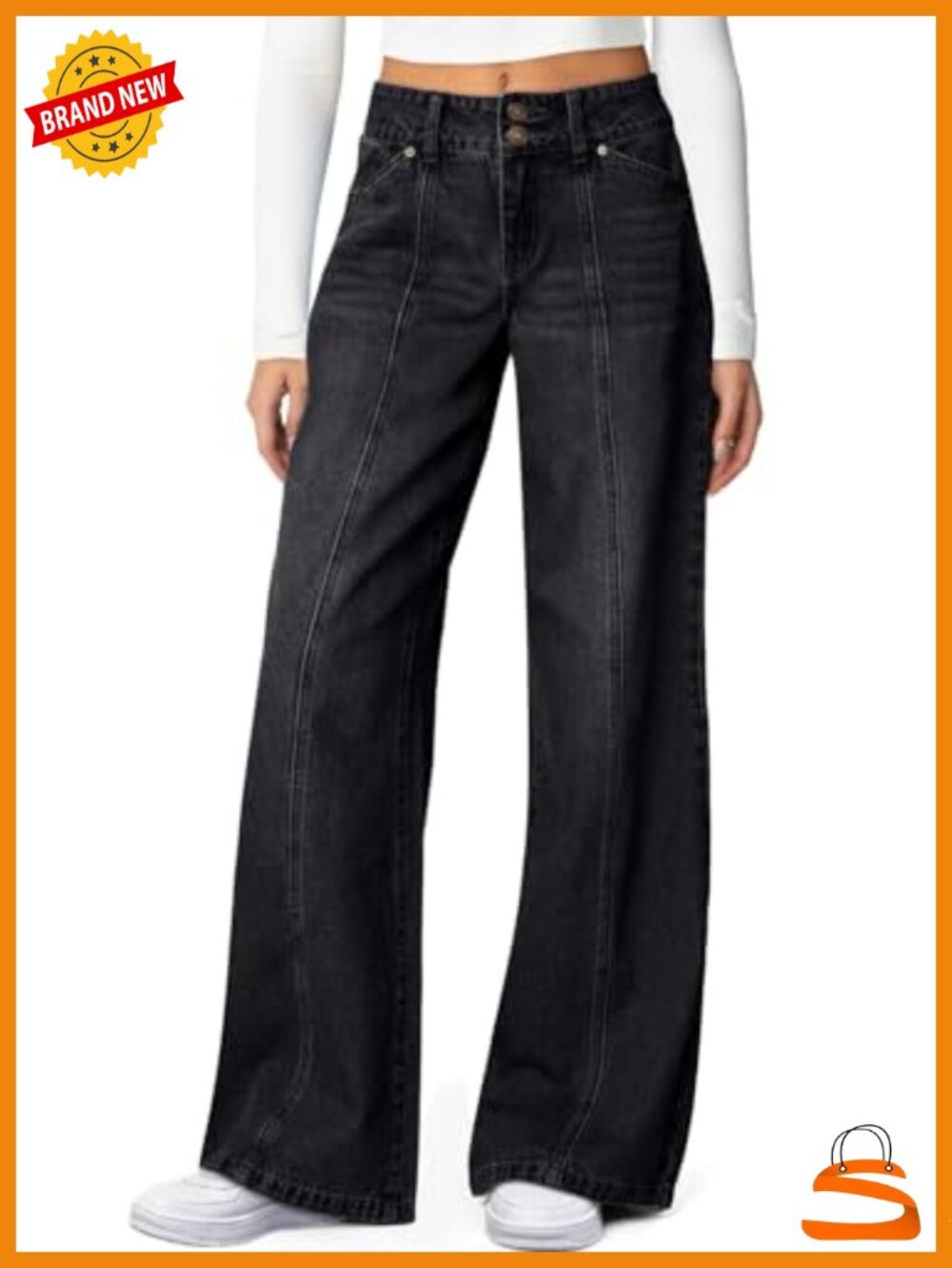 High Waisted Wide Leg Jeans with Front Seam Stretchy Straight Leg Denim Pants